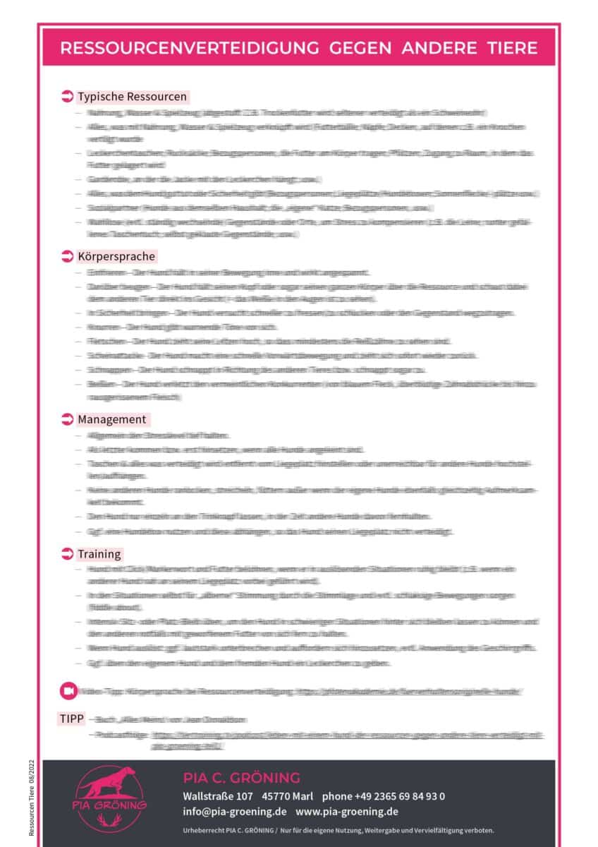 Ressourcenverteidigung gegen Tiere (personalisiertes Handout für Trainerkollege/innen)