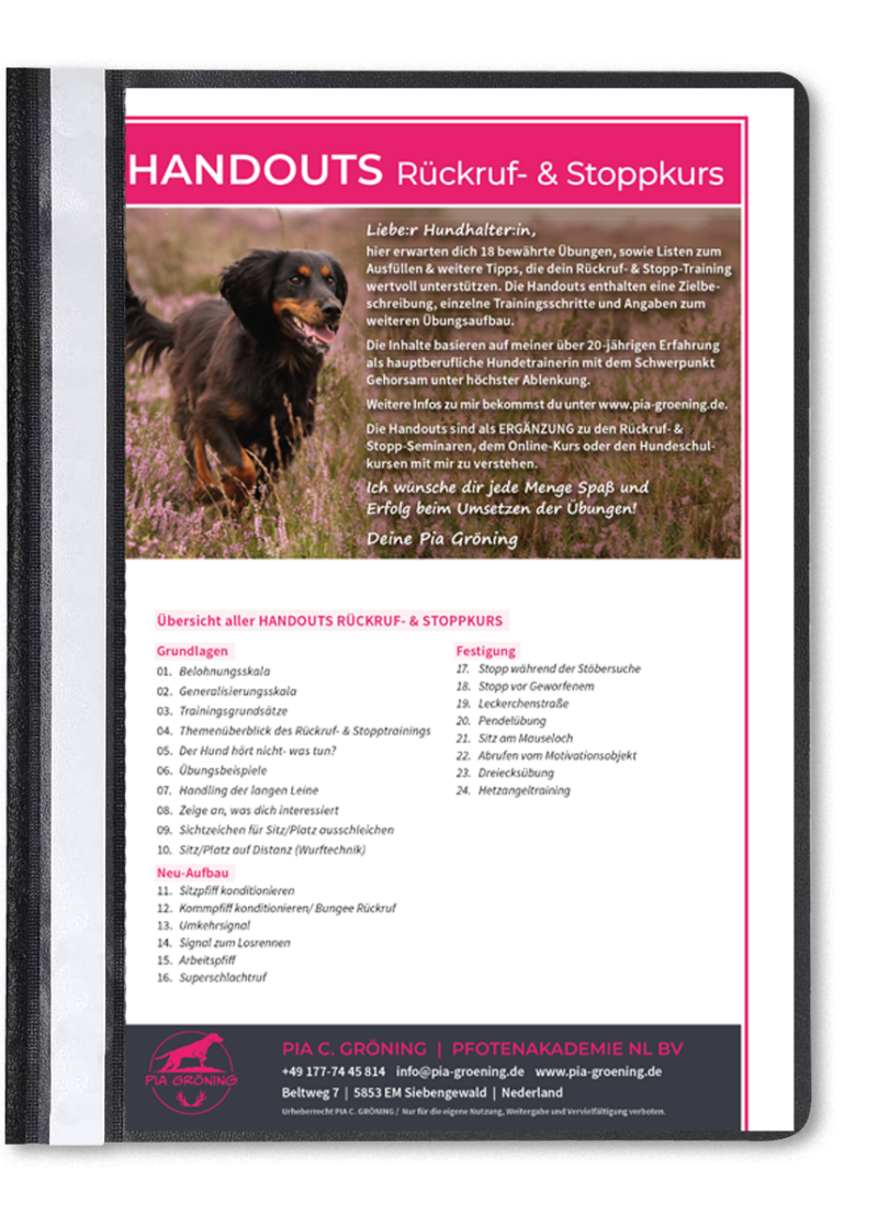 Rückruf- & Stopp-Training Übungs-Handouts - Pia Gröning
